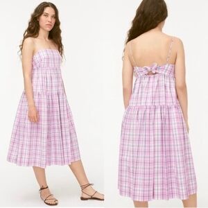 J. Crew Tie-Back Tiered Pink Plaid Poplin Dress Sz16